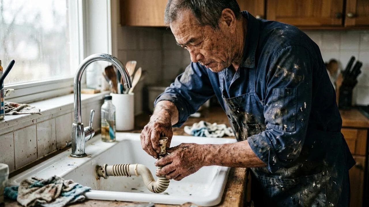 technicien-enleve-bouchon-gras-canalisation-evier-cuisine