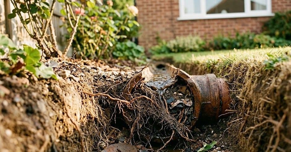 canalisation-enterree-bouchee-racines-debris-jardin Prompt Alt ↺