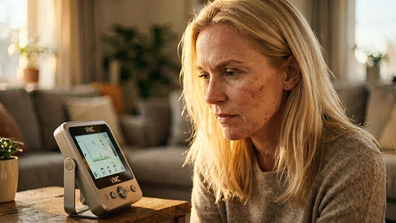 femme-vérifie-monitor-qualité-air-vmc